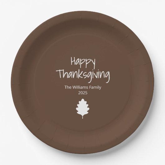 Simple Leaf Modern Autumn Family Thanksgiving Papieren Bordje (Voorkant)