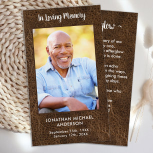 Simple Leather Photo Funeral Memorial Prayer Kaart