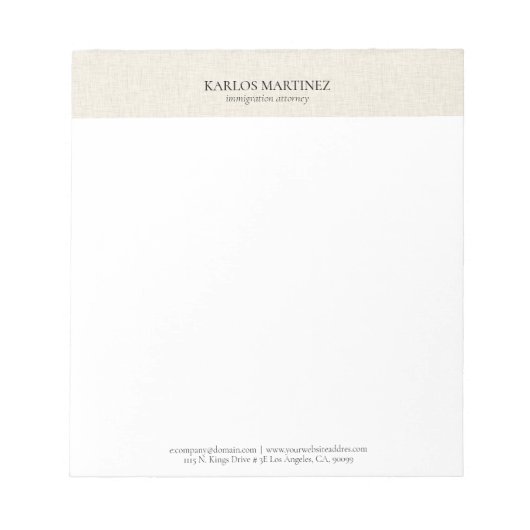 Simple Light Beige Linen Black Typography Notitieblok (Voorkant)