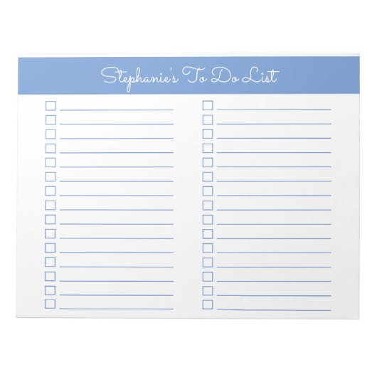 Simple Light Blue 8.5x11 Two Column Checklist Notitieblok (Voorkant)