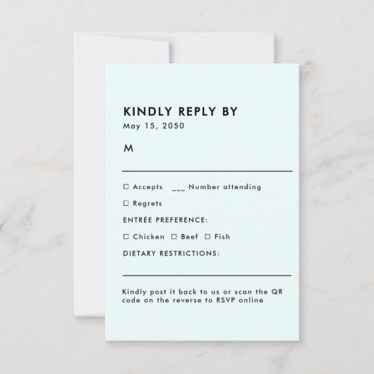 Simple Light Blue Meal Choice Wedding RSVP Card (Voorkant)