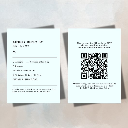 Simple Light Blue Meal Choice Wedding RSVP Card