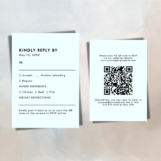 Simple Light Blue Meal Choice Wedding RSVP Card