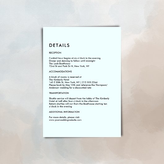 Simple Light Blue Wedding Details  Informatiekaartje