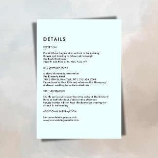 Simple Light Blue Wedding Details  Informatiekaartje