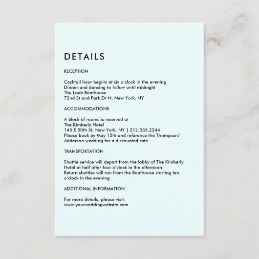 Simple Light Blue Wedding Details  Informatiekaartje (Voorkant)