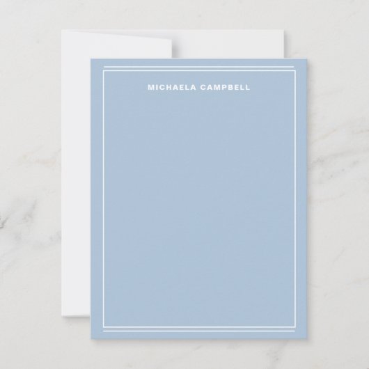 Simple Light Blue White Monogram Name Border Line Notitiekaartje (Voorkant)