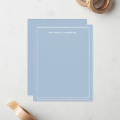Simple Light Blue White Monogram Name Border Line Notitiekaartje (Voorkant / Achterkant in situ)