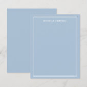 Simple Light Blue White Monogram Name Border Line Notitiekaartje (Voorkant / Achterkant)