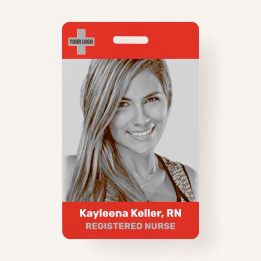 Simple Light Red Large Photo Code Sjabloon Badge (Voorkant)