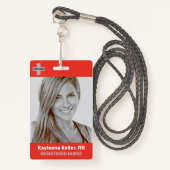 Simple Light Red Large Photo Code Sjabloon Badge (Voorkant met draagriem)