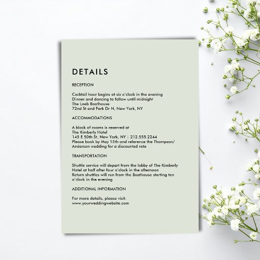 Simple Light Sage Green Wedding Details  Informatiekaartje