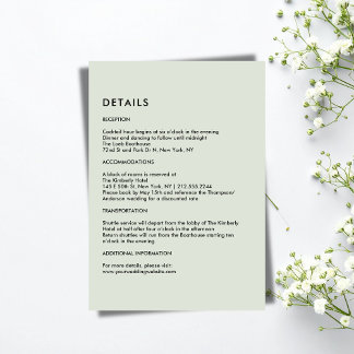 Simple Light Sage Green Wedding Details  Informatiekaartje