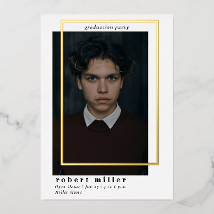 Simple Lijst Modern Afstudeerder Gold Photo Afstud Folie Uitnodiging