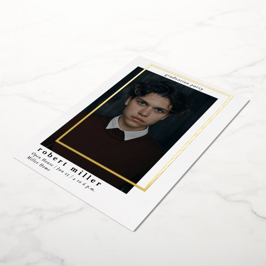 Simple Lijst Modern Afstudeerder Gold Photo Afstud Folie Uitnodiging (Gedraaid)