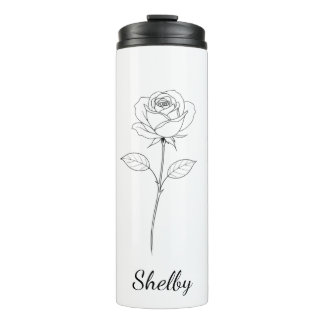 Simple Line Art Rose Custom Name Thermosbeker