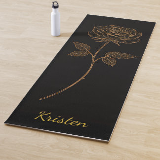Simple Line Art Rose Custom Name Yogamat