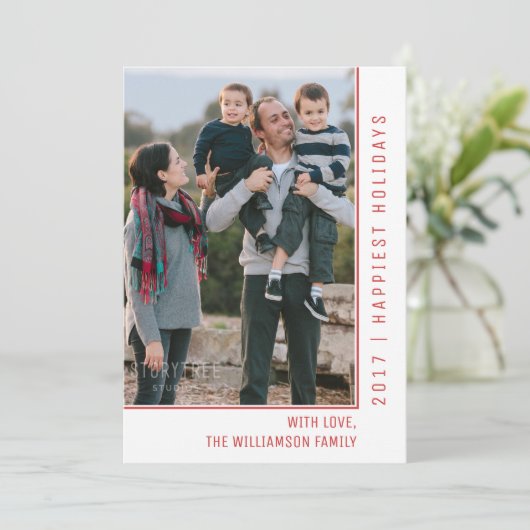 Simple Line Holiday Photo Card | Red Feestdagenkaart (Staand voorkant)