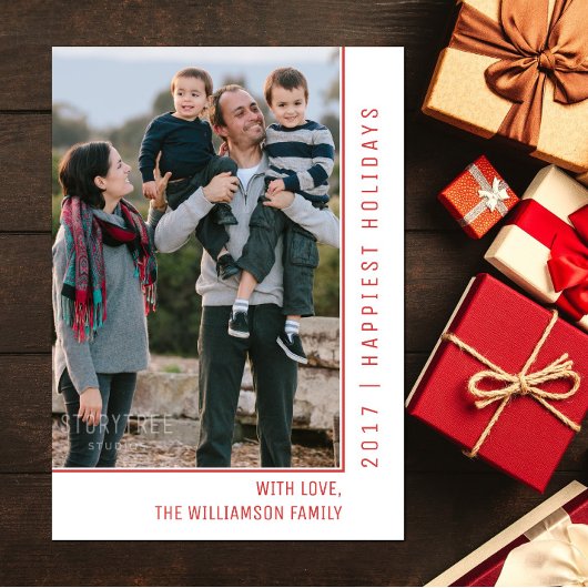Simple Line Holiday Photo Card | Red Feestdagenkaart