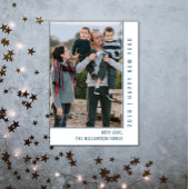 Simple Line New Year's Photo Card | Blue Feestdagenkaart