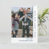 Simple Line New Year's Photo Card | Blue Feestdagenkaart (Staand voorkant)