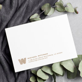 Simple Lines Monogram Initial Name Address Bronze Notitiekaartje