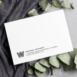 Simple Lines Monogram Initial Name Classic Black Notitiekaartje