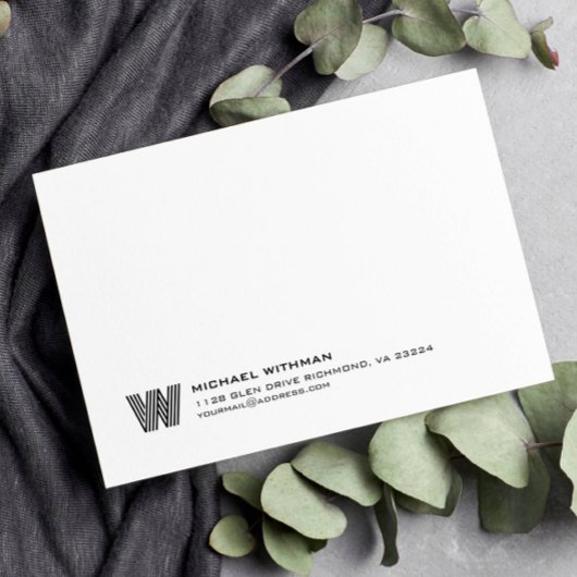 Simple Lines Monogram Initial Name Classic Black Notitiekaartje