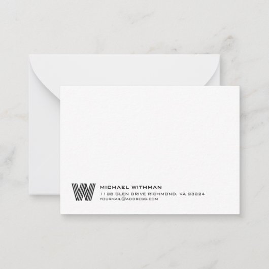 Simple Lines Monogram Initial Name Classic Black Notitiekaartje (Voorkant)