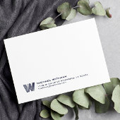 Simple Lines Monogram Initial Name DARK BLUE Notitiekaartje