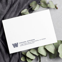 Simple Lines Monogram Initial Name DARK BLUE Notitiekaartje