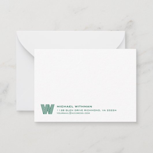 Simple Lines Monogram Initial Name HUNTER GREEN Notitiekaartje (Voorkant)