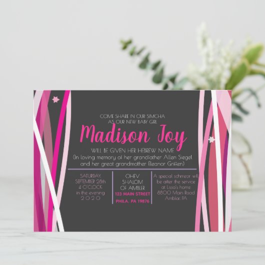 SIMPLE LINES Uitnodiging voor Joodse Baby-naamgevi (Staand voorkant)