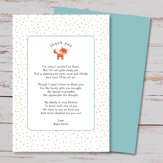 Simple Little Fox bedankbriefje met gedicht Bedankkaart