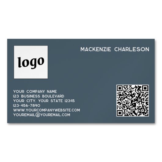 Simple Logo and QR Code Charcoal Gray Magnetisch Visitekaartje (Voorkant)