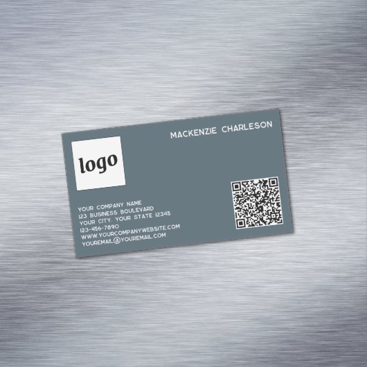 Simple Logo and QR Code Charcoal Gray Magnetisch Visitekaartje (Voorbeeld)