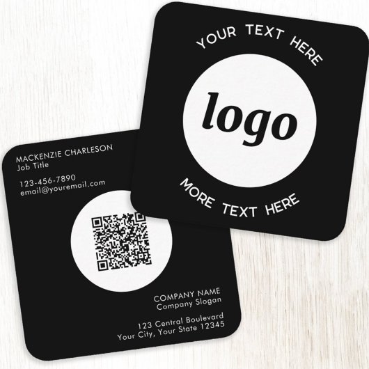 Simple Logo and Text QR Code Black Square Business Vierkante Visitekaartje