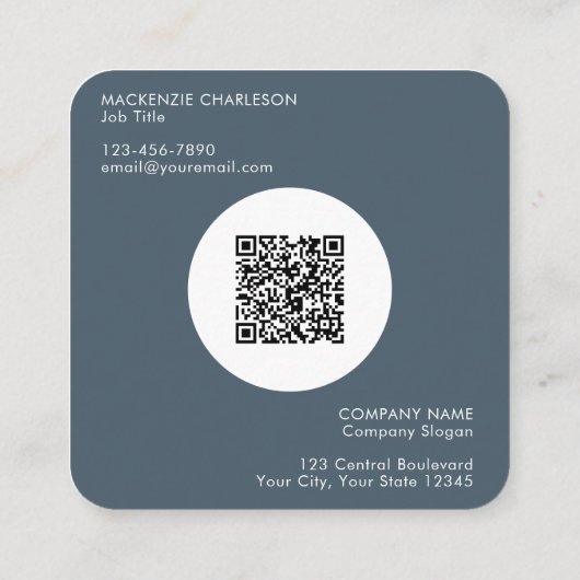Simple Logo and Text QR Code Charcoal Gray Vierkante Visitekaartje (Achterkant)