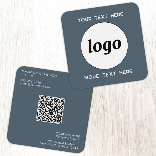 Simple Logo and Text QR Code Charcoal Gray Vierkante Visitekaartje