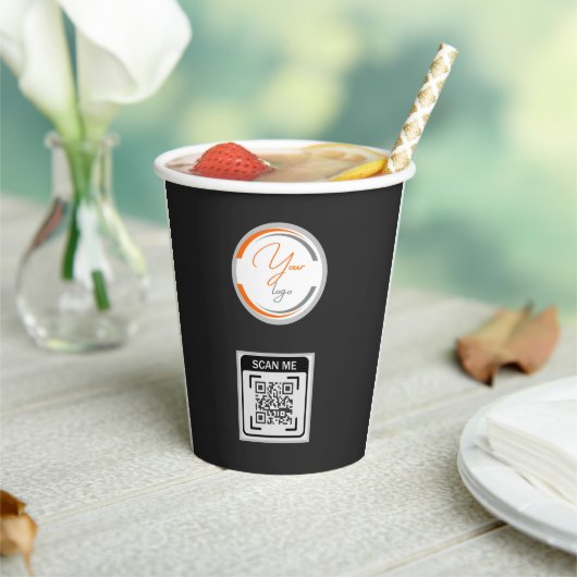 Simple Logo QR Code Business Black Papieren Bekers (Insitu)