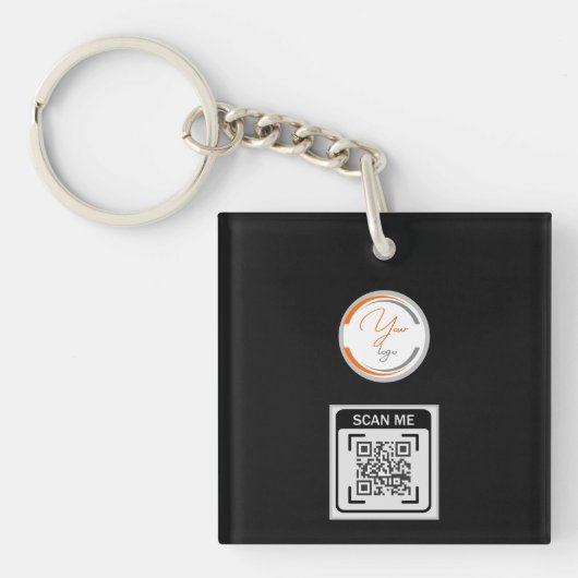 Simple Logo QR Code Business Black Sleutelhanger (voorkant)