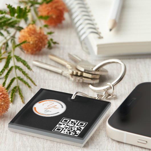 Simple Logo QR Code Business Black Sleutelhanger (Voorkant Rechts)