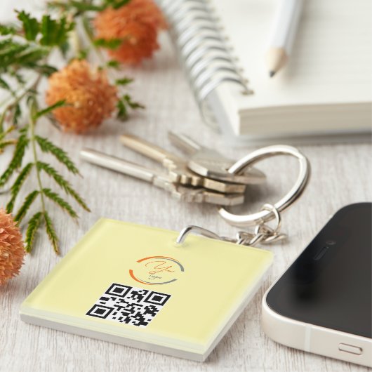 Simple Logo QR Code Business Light Yellow Sleutelhanger (Voorkant Rechts)