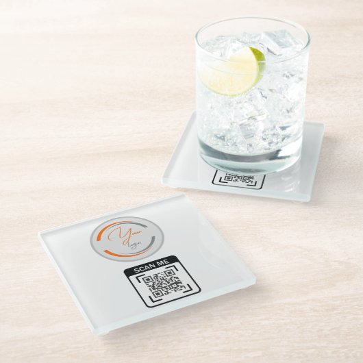 Simple Logo QR Code Business White Glazen Onderzetter (Schuin)