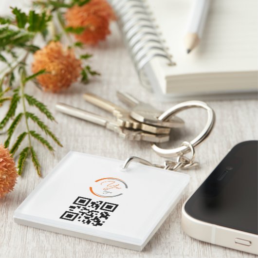 Simple Logo QR Code Business White Sleutelhanger (Voorkant Rechts)