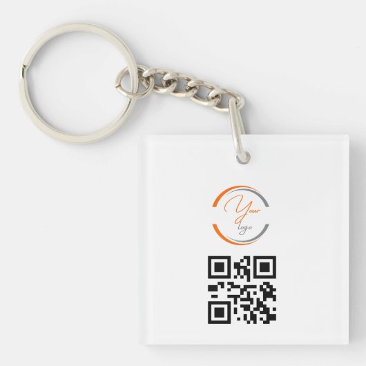 Simple Logo QR Code Business White Sleutelhanger (voorkant)