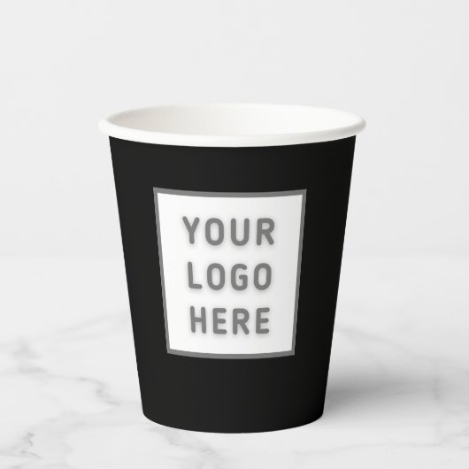Simple Logo Sjabloon Business Promo Swag Black Papieren Bekers (Voorkant)