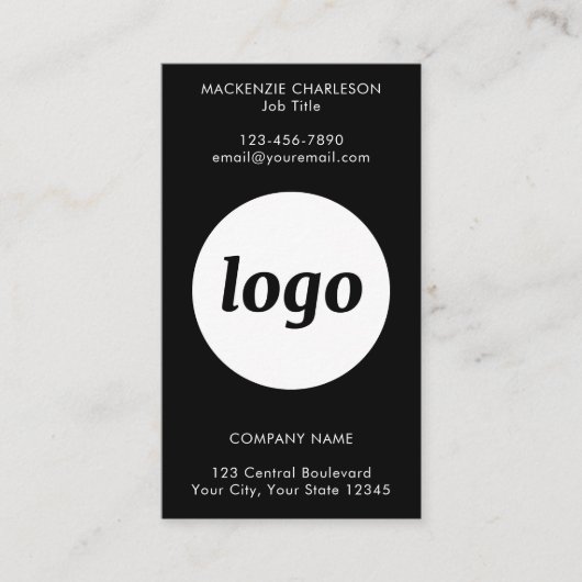 Simple Logo Text QR Code Vertical Black Visitekaartje (Voorkant)