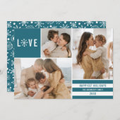 Simple Love 3 Photo Collage Modern Stripes | BLAUW Feestdagenkaart (Voorkant / Achterkant)