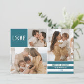 Simple Love 3 Photo Collage Modern Stripes | BLAUW Feestdagenkaart (Staand voorkant)
